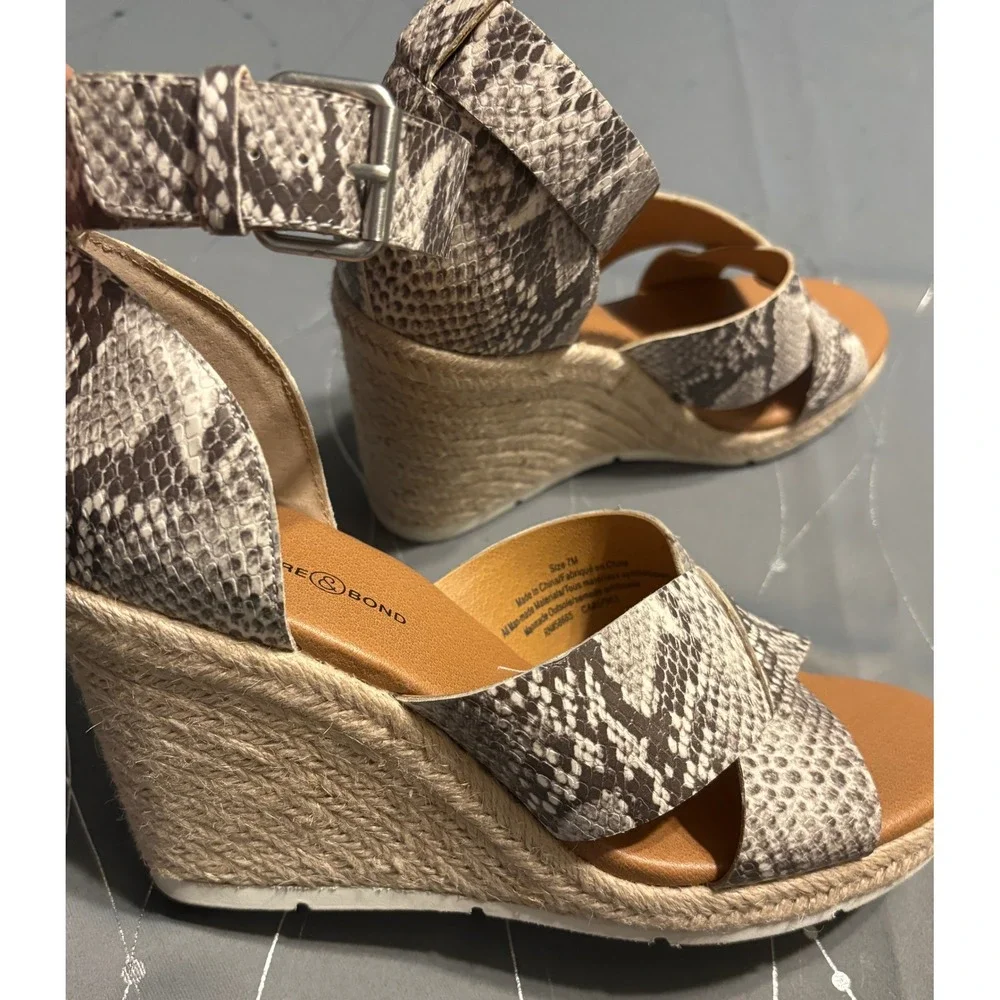 Treasure & Bond Sannibel Snakeskin Espadrille Wedge Sandals Grey White Size 7M